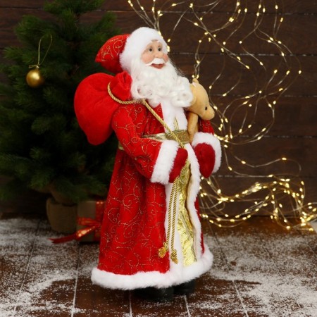 Santa Claus "in a red belted fur coat, with gifts" 45x23 cm-3