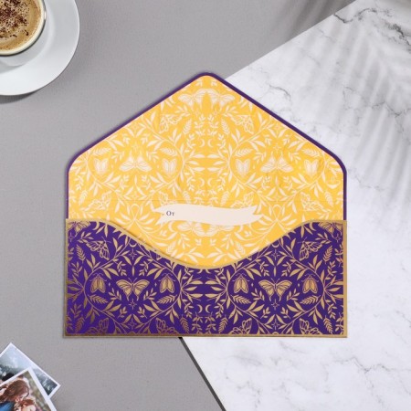 Money envelope "Happy Birthday!" Cutting off, congregation, embossing, leaves, 9.3x19 cm-1