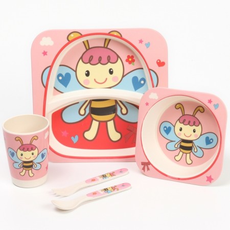 A set of bamboo dishes "Butterfly", 5 objects: plate, bowl, glass, fork, spoon-1