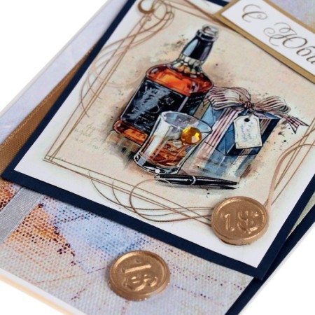 Postcard "Happy Anniversary!" Handmade, whiskey, 11.5x17 cm-3