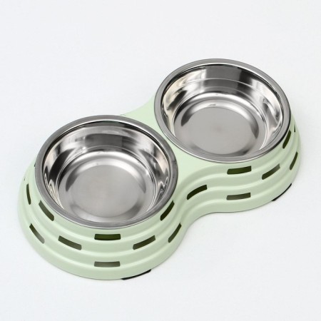 Metal dual bowl on a plastic base 2 x 160 ml, 25 x 14 x 5 cm, green-3