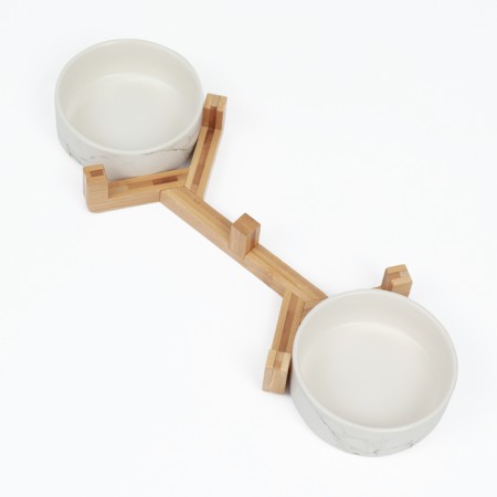 Double ceramic bowls on a stand of 2 x 450 ml 28.5 x 15.5 x 7 cm, marble-5