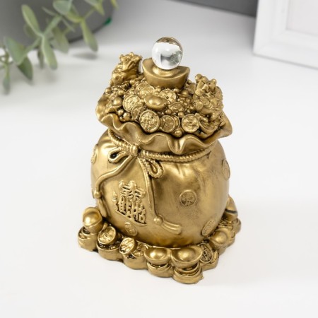 NECKE Polystone for bronze "Two toads on a bag with coins" 7.2x6.2x12 cm-4