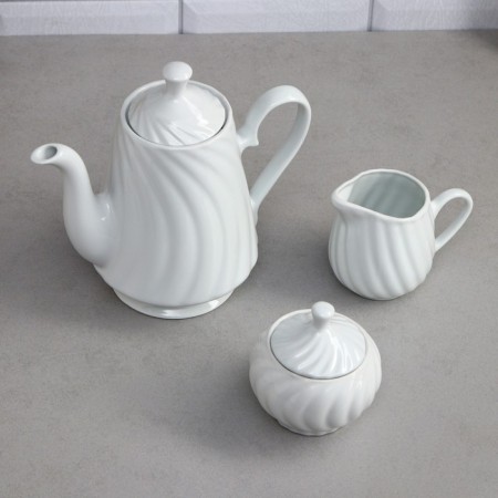 Tea Service "Carmen", 17 objects: cream 350 ml, 6 cups 200 ml, kettle 1.5 l, sugar tower 300 ml, 6 Smascher, porcelain, Iran-3