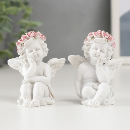 Polystone souvenir "Snowty Angel in a pink wreath sits" mix 6x3.5x4.9 cm