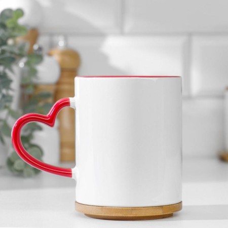 Sublimation mug with a curly hand "Heart" red inside and a pen standard 320ml-1