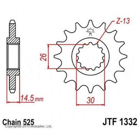 Front star, presenter, jtf1332 for a motorcycle, steel, chain 525, 15 teeth