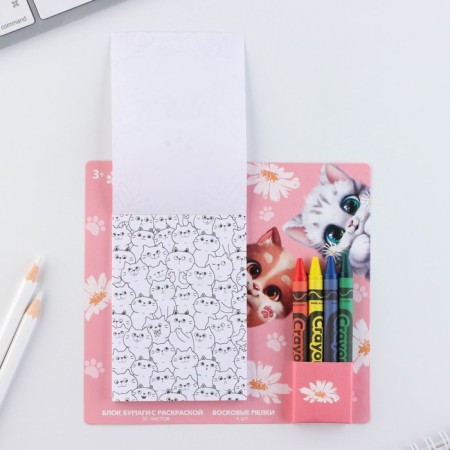 Set: block of sheets with coloring and wax crayons "The smallest"-3