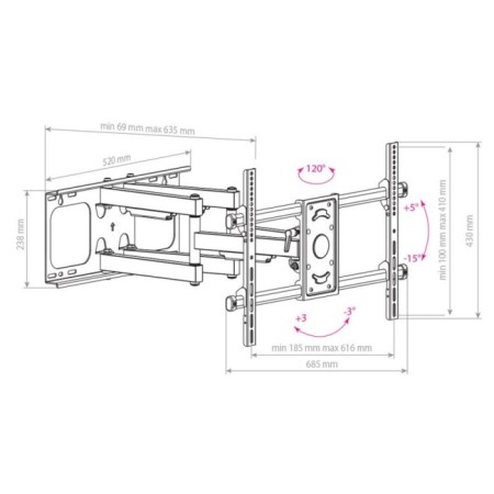 ARM Media Paramount-70, up to 65 kg, 32-90 ", wall-mounted, rotation and slope-1
