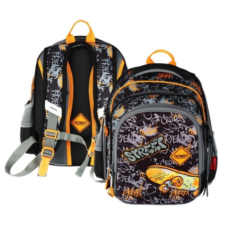 School backpack 40x33x15cm, ergonomic back, Across 410, gray/yellow