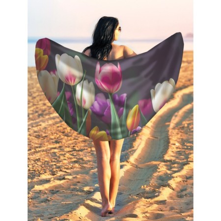 Pareo and beach rug "Spring tulips", d = 150 cm