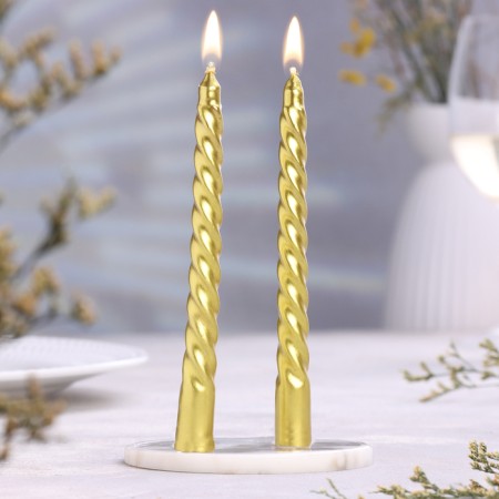 Set of candles of twisted, 1.5x 15 cm, 2 pieces, gold metallic