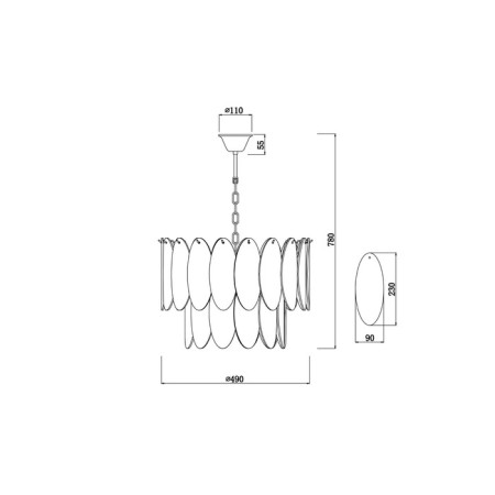 Suspended lamp 40W, 9XE14, 78x49 cm, brass-2