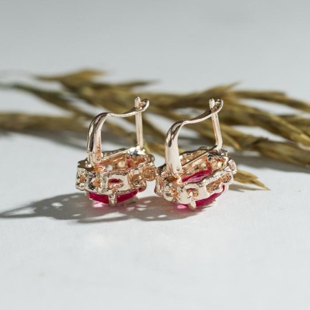 Earrings with rhinestones "Edel" Oval Open, light pink color in gold-1