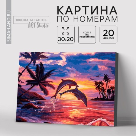 Picture on numbers on canvas with a subframe of "Dolphin game" 20x30 cm
