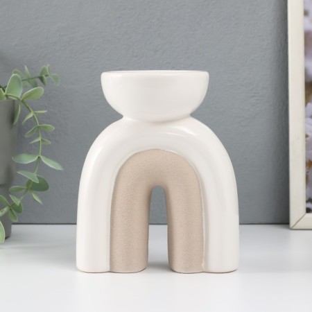 Ceramics candlestick for 1 candle "Medusa" sand-white 11.7x8x15 cm-2