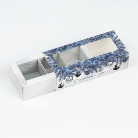 Box for 3 sweets with cells “Silver”, 13.3 x 3.3 x 5.8 cm, New Year-2