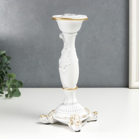 Polystone candlestick for 1 candle "lush sheet" white 21.5x9x9 cm-4