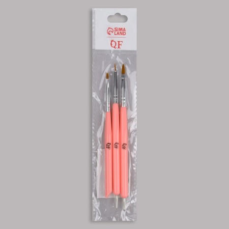 Set for building and design of nails: flat brush - Dots 2 pcs, flat brush - Pusher, Pink color-4