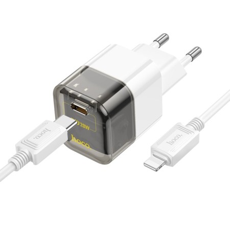 Network charger Hoco C125A, Type-C, 20 W, transparent, Type-C-Lightning, Black