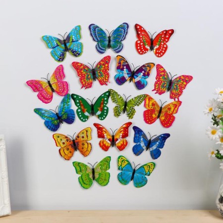 Magnet Plastic "Butterfly with gold glitter" double wings, mix 10x7 cm