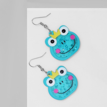 Acryl Earrings "Frogs" of the Queen, Colored in Silver-1