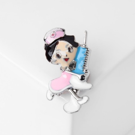 Brooch "nurse" with an injection, colored in silver-2