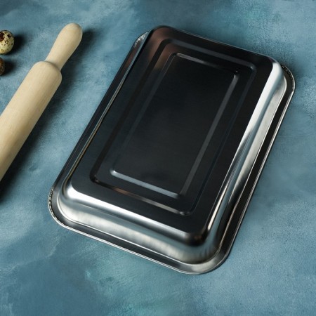Stainless steel baking sheet, 35 × 26 × 3.5 cm, chrome color-5