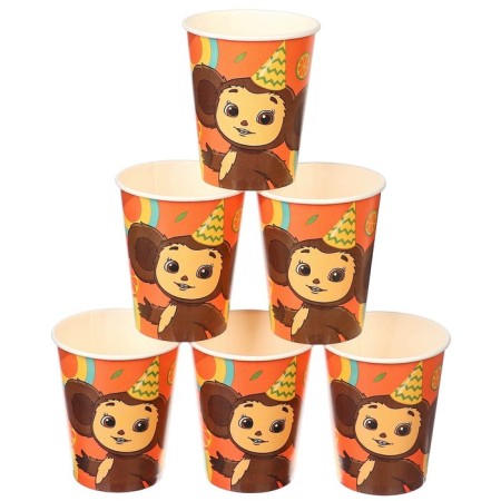 A set of paper utensils, on 6 people "Happy Birthday", Cheburashka-5