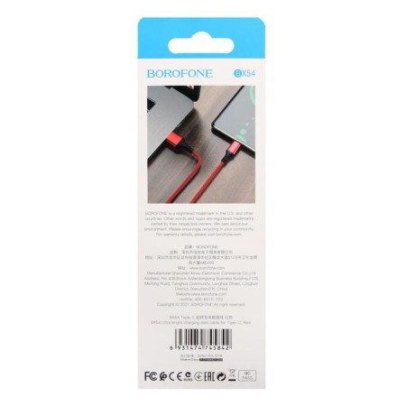 Cable Borofone BX54, Type -C - USB, 2.4 A, 1 m, nylon braid, red-4