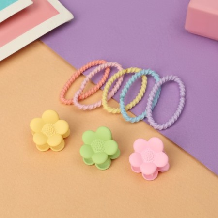 Hair set "Sun" (12 elastic bands, 10 crab) flower, mix-1
