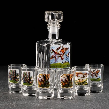 Set of drinking "Okhota-fish", 7 items: Capherine 500 ml, stack 50 ml, 6 pcs, in a suitcase-2