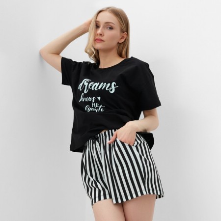 Female home set (T-shirt, shorts), Black-Time Street color, river 50-11