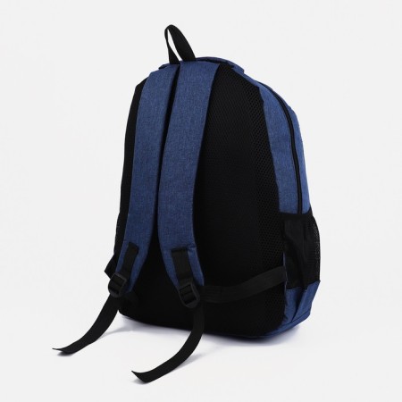 A backpack with a zipper, 2 external pockets, blue color-3