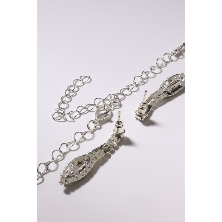 Set 2 objects: earrings, Kilence "Listopad" thin rhombus, green-white color in silver, 45 cm-2