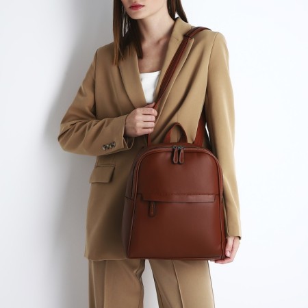 Women's backpack made of artificial leather with lightning, 2 pockets, brown color-8