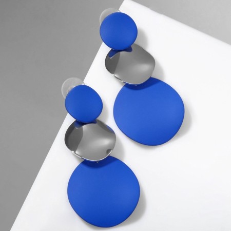 Earrings Metal "Azelia" circles, trio, blue color in silver-3
