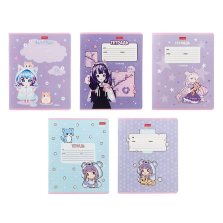 Notebook 12 sheets in the cage of "Anime Girls", covered cardboard, mix