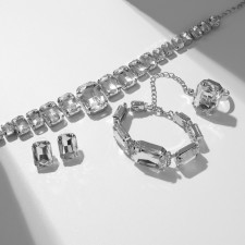 Set 4 objects: earrings, necklaces, bracelet, “evening” ring volume, white in silver