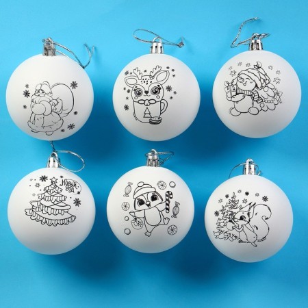 New Year's set for creativity. Christmas balls for coloring "New Year! Tale time ", 6 pcs, d = 7cm-3