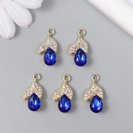 Decor for creativity metal, rhinestones "Two leaves with crystal" gold, blue 1.1x2.1 cm-2