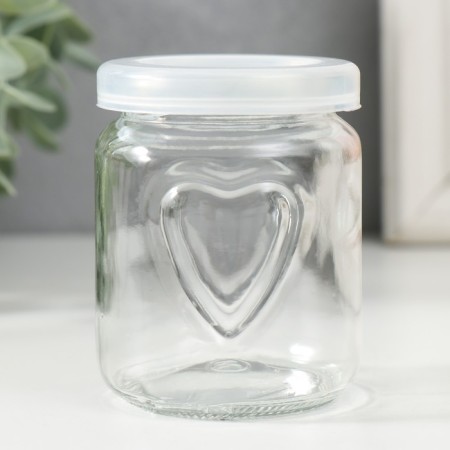 Bank for suppositories glass with a “heart” lid is a transparent 150 ml 6x6x8 cm