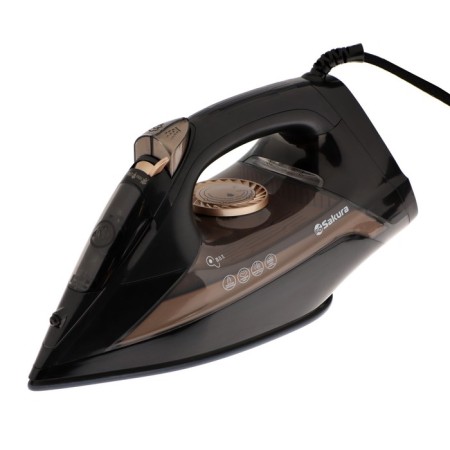 Iron Sakura SA-3068, 2400 watts, ceramic soles, 420 ml, steam blow, black and gold