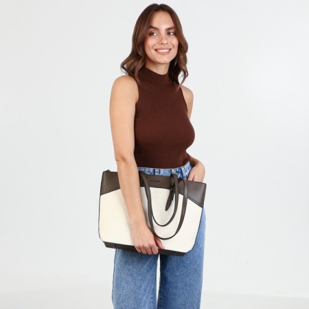 David Jones zipper bag, external pocket, beige/brown-4