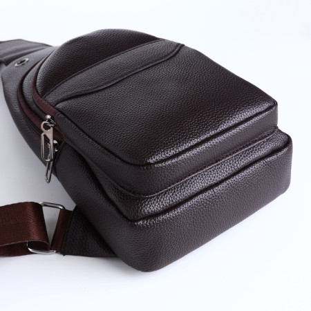 Male sling bag made of artificial leather, brown color-6