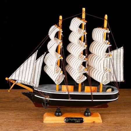 Souvenir small “Kovda” souvenir ship, black with white stripes, white sails, 5.5 × 24 × 22 cm-5