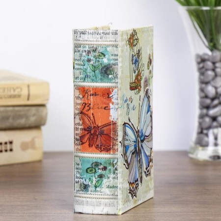 Safe-book wood "Blue butterfly" silk 17x11x5 cm-3