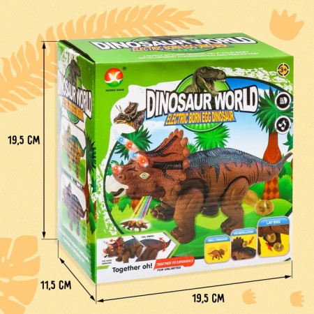 Triceratops dinosaur, lays eggs, projector, light and sound, brown color-7
