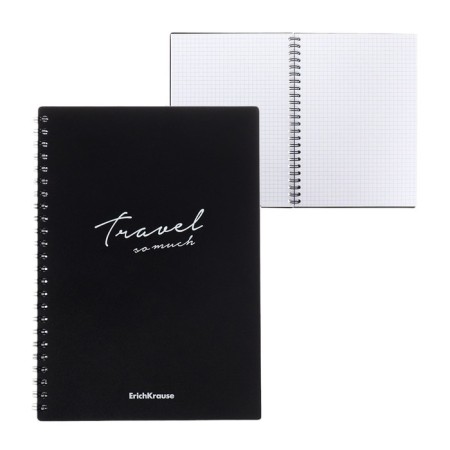 Notebook A5, 80 sheets, a cage on a spiral, Erichkrause, Classic Words, black, plastic cover