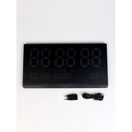 Electronic wall clock, thermometer calendar, 47.5 x 25.3 cm, red numbers 10.8 x 5.3 cm 10766-10